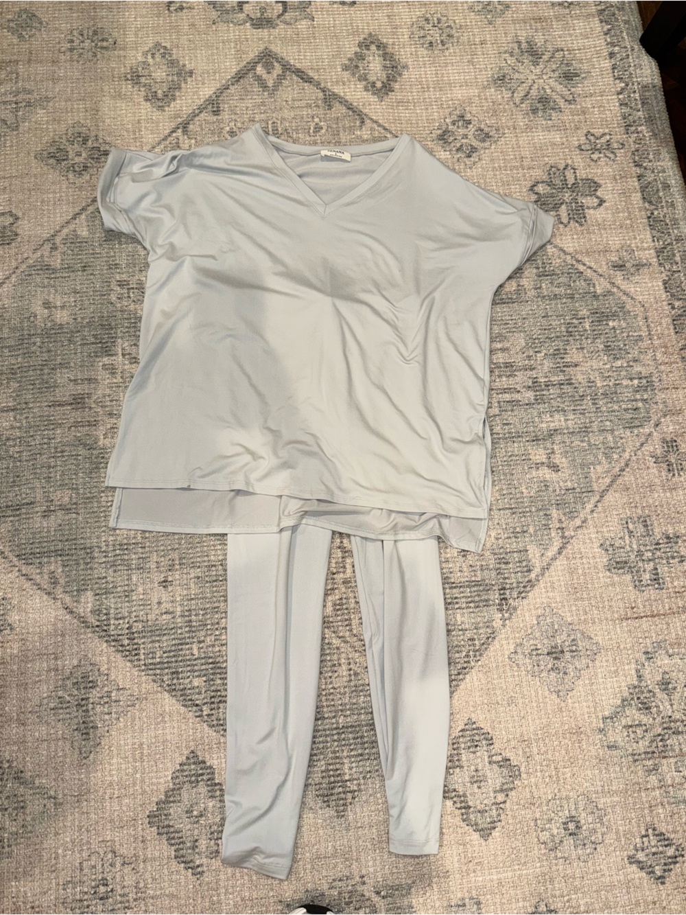 Zenana Outfitters Light Gray V-Neck Top and Matching Leggings Set